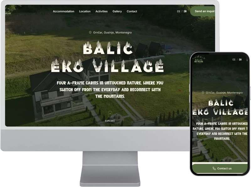 Balic Eko Village eco village and cabins website shown on desktop and mobile