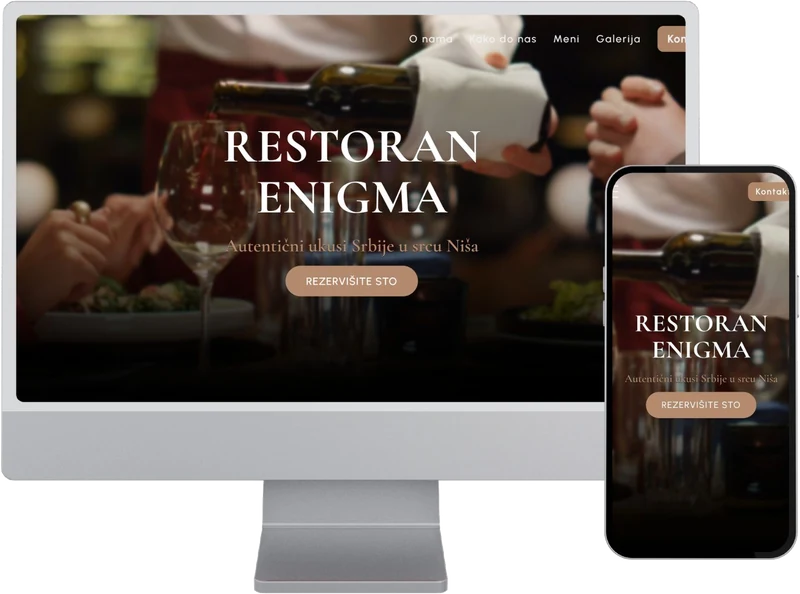Enigma Restoran restaurant website shown on desktop and mobile