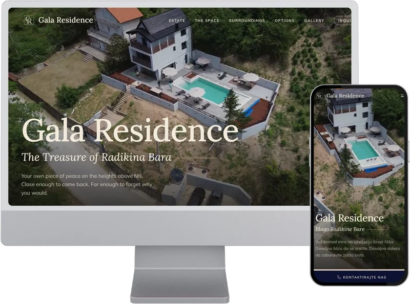 Gala Residence luxury residence website shown on desktop and mobile