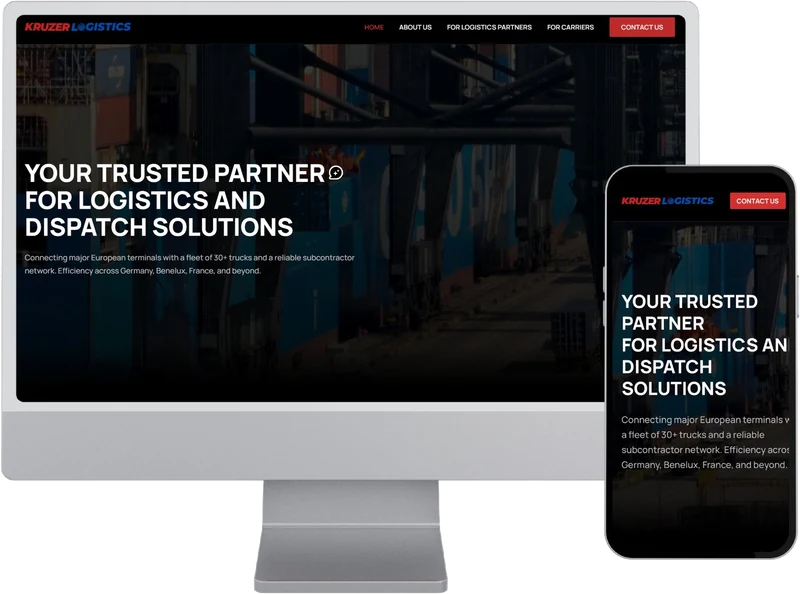 Kruzer Logistics logistics and dispatch website shown on desktop and mobile