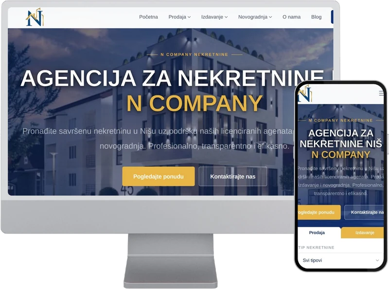 N Company real estate agency website shown on desktop and mobile